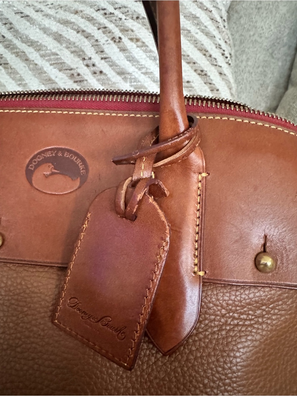 Dooney & Bourke Brown Pebble Leather Satchel with Cognac Trim - Picture 5 of 12